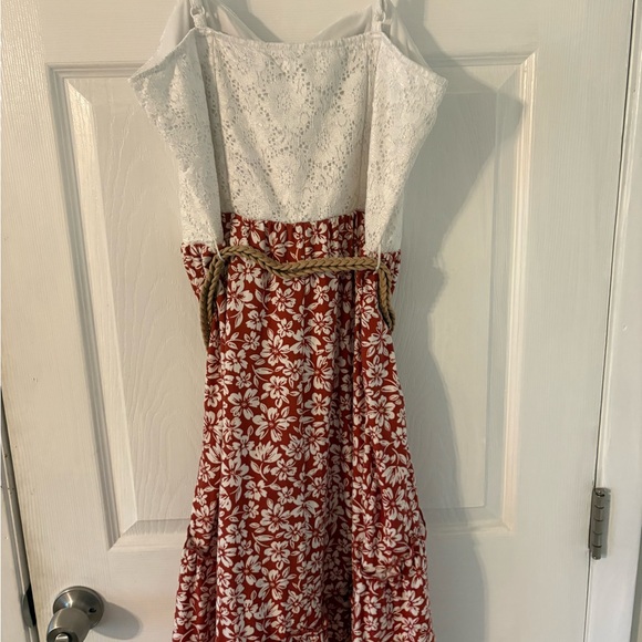 Boho Lace Floral Sundress Tie Strap High Low Dress L 11-13 - Picture 5 of 8